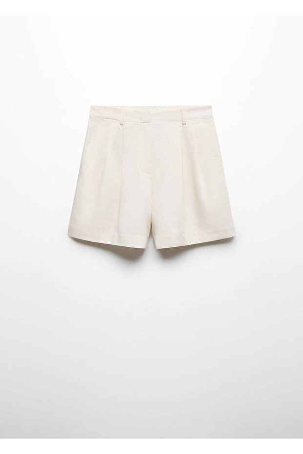 Keten karışımlı pilili bermuda şort - 3