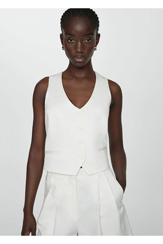 Keten karışımlı pilili bermuda şort - 8