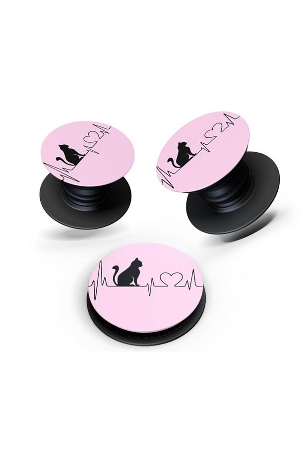 Desenli Pop Socket Pink Cat Telefon Parmak Tutucu Popsocket Stand - 1