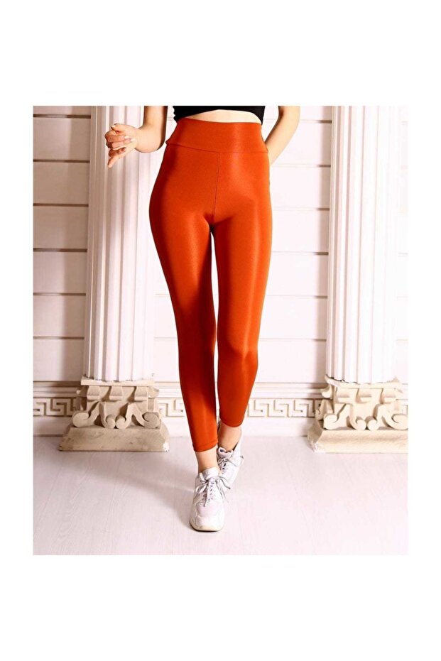 Ženske narančaste sjajne disko helanke - 1