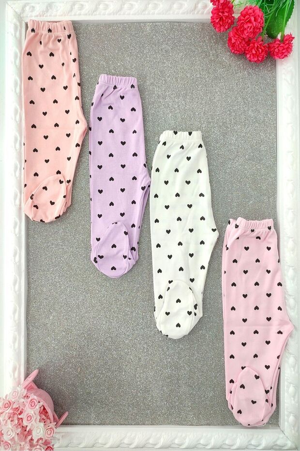 baby girl heart patterned 100% cotton 4-piece baby booties single bottom pajama pants
