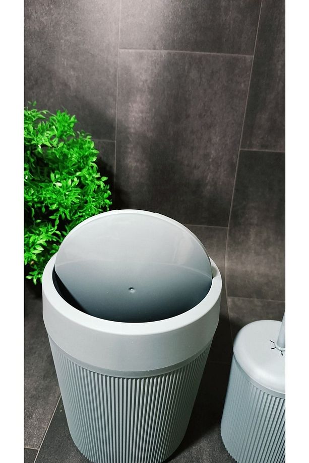 Banyo Çöp Kovası Wc Tuvalet Fırçası 2'li Akrilik Set Gri - 4