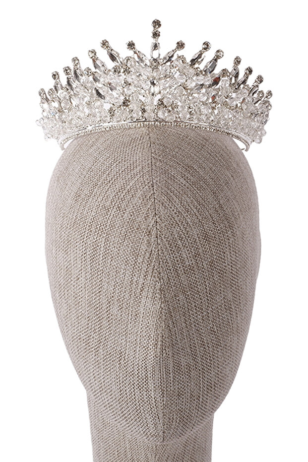 Crystal Stone Bridal Henna Wedding Crown Silver with Stone Bead Decoration