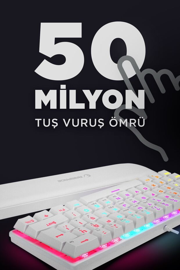 Ally K11 Beyaz 12 Işık Modlu Red Switch Mekanik Antighosting Bilek Destekli Gaming Oyuncu Klavyesi - 6