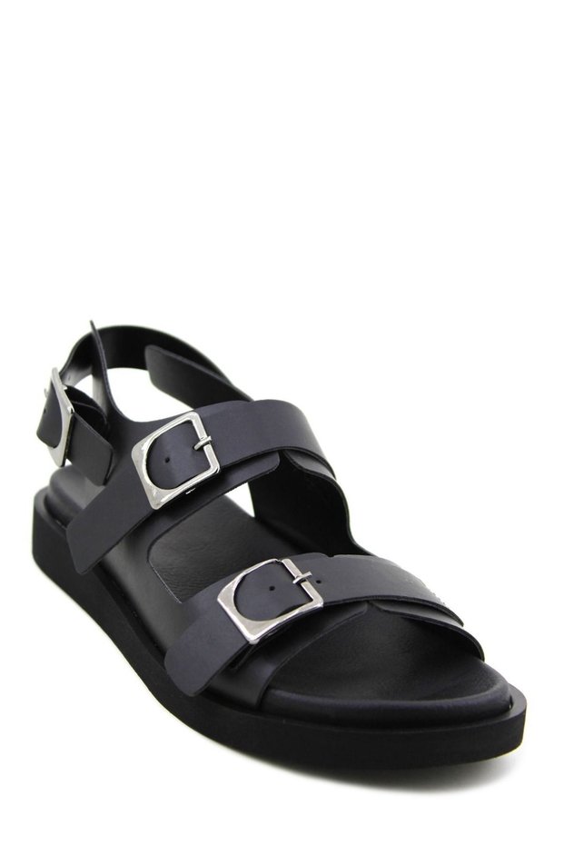 Black Color Strappy Belt Buckle Women's Sandals between Sizes 36-40