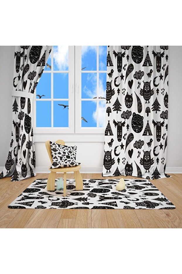Cute Characters Background Curtain - 2