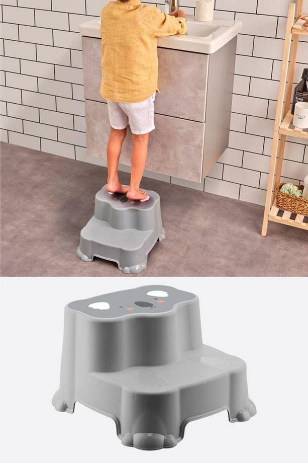 Kaydırmaz Çocuk Taburesi Çift Basamaklı, Çocuk Banyo Lavabo Basamak Merdiven Yükseltici - 1