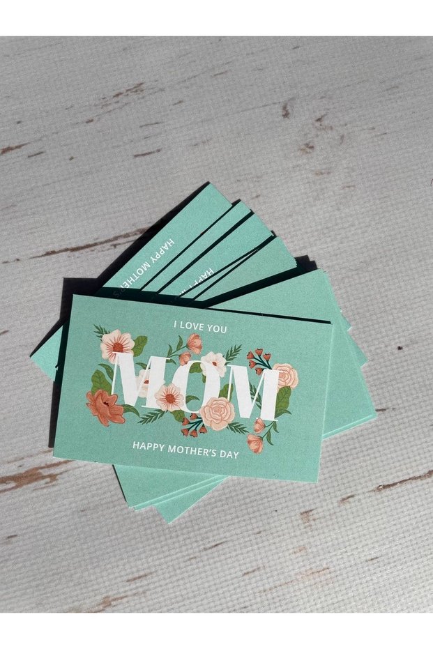 Mother's Day Themed Mom Written Thank You - Note - Gift Card - Green Background / 8.2-5 Cm- 30 Pieces