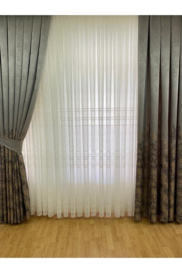 Orta Kemerli Fileli Örme Tül Perde - 1