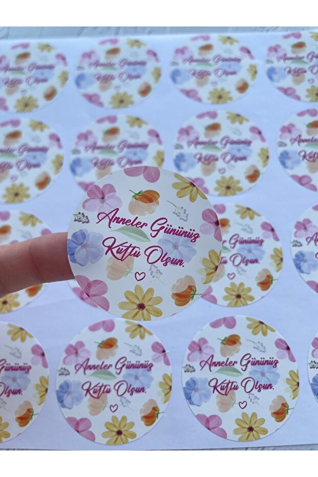 Happy Mother's Day Themed Sticker - Spring Floral Model Sticker - Round Cut 50 Pieces/5 cm