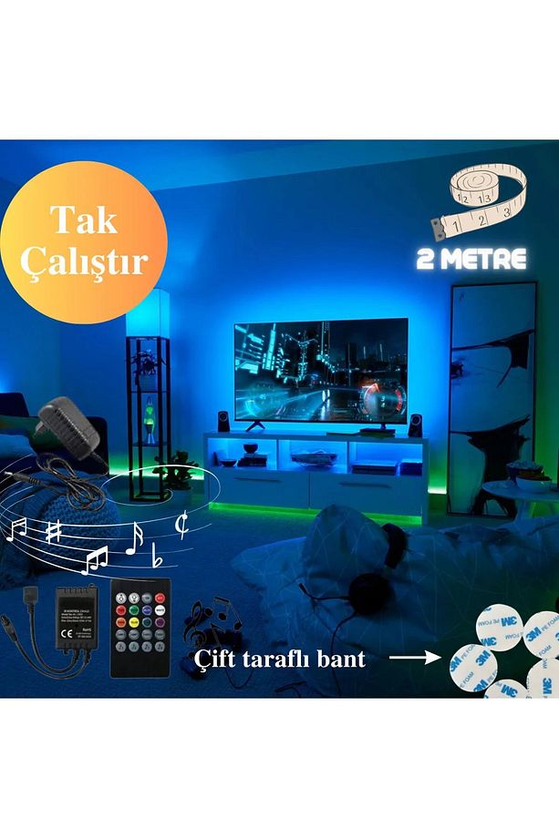 Sese Ve Müziğe Duyarlı Rgb Şerit Led Tak Çalıştır 2 Metre - 1