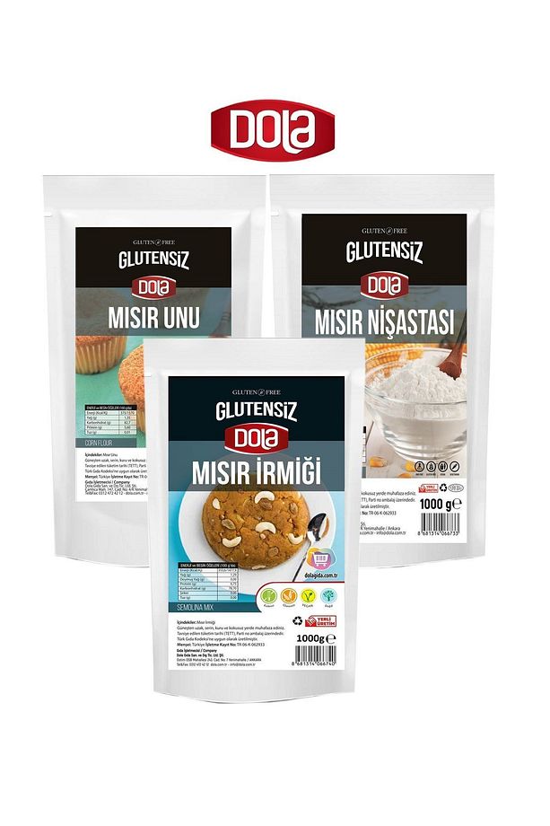 3'lü Glutensiz Un Seti Mısır Unu, Mısır Nişastası Ve Mısır Irmiği 1 Kg X 3 Adet - 1