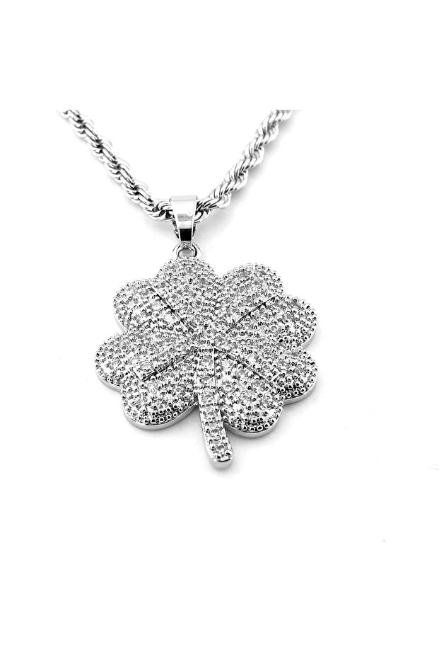 Four Leaf Clover Zircon Stone Steel Women Necklace Chain Q0853