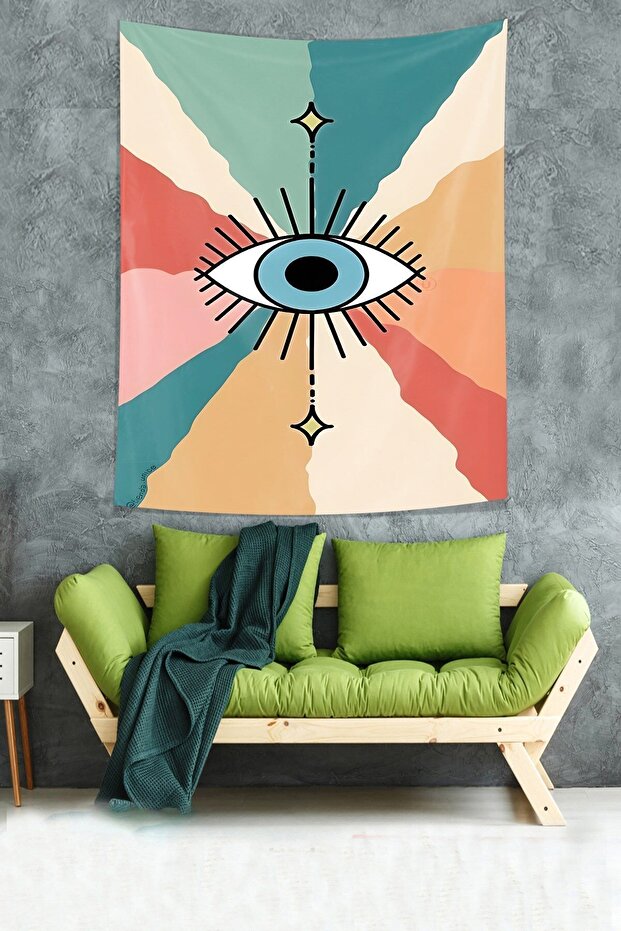 Mavi Göz Desen Leke Tutmaz Kumaş Duvar Örtüsü Duvar Halısı Tapestry - 2