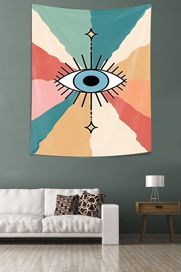 Mavi Göz Desen Leke Tutmaz Kumaş Duvar Örtüsü Duvar Halısı Tapestry - 3