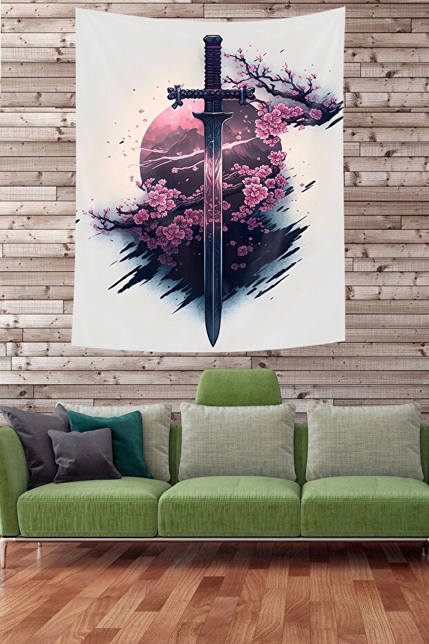 Samuray Kılıç Leke Tutmaz Kumaş Duvar Örtüsü Duvar Halısı Tapestry - 1