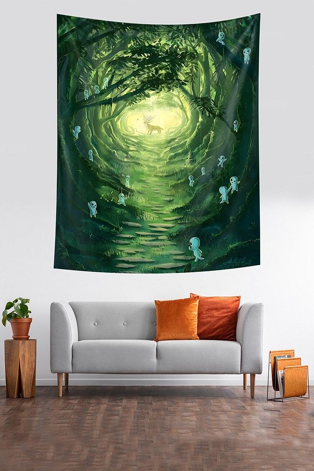 İskandinav Ormandaki Geyik Yıkanabilir Leke Tutmaz Kumaş Duvar Örtüsü Duvar Halısı Tapestry - 1
