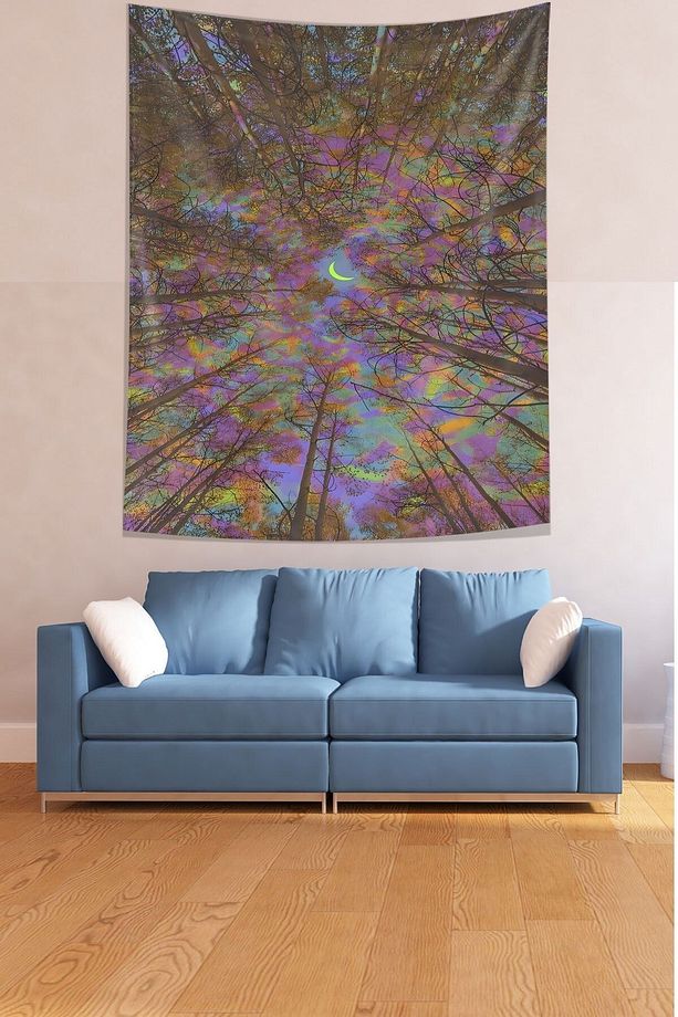 Orman Ve Ay Leke Tutmaz Kumaş Duvar Örtüsü Duvar Halısı Tapestry - 3