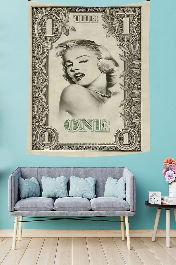 Mariyln Monreo One Dolar Leke Tutmaz Kumaş Duvar Örtüsü Duvar Halısı Tapestry - 3
