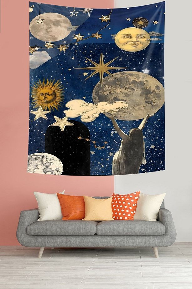 Güneş Ve Ay Leke Tutmaz Kumaş Duvar Örtüsü Duvar Halısı Tapestry - 3