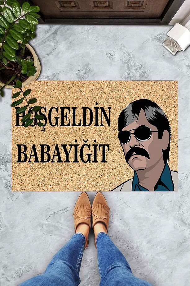 Dijital Baskılı Hoş geldin Babayiğit Yazılı Pala Desenli Dekoratif Kapı Önü Paspası - 2