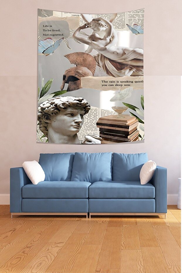 Heykel Ve Kitap Leke Tutmaz Kumaş Duvar Örtüsü Duvar Halısı Tapestry - 1