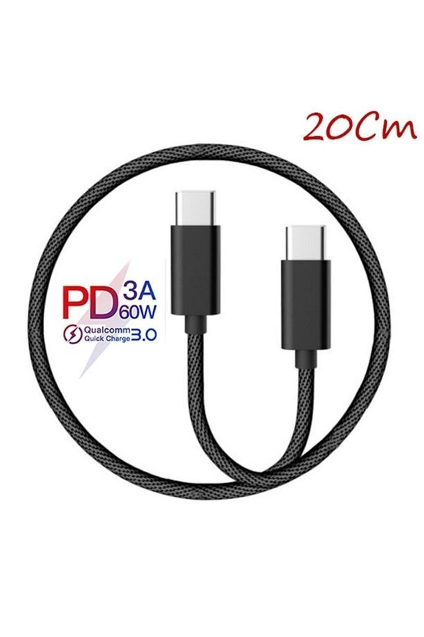 Ally Type-c -to Type C 60w Qc3.0a Hızlı 0.20cm Kısa Şarj Kablosu Siyah - 2