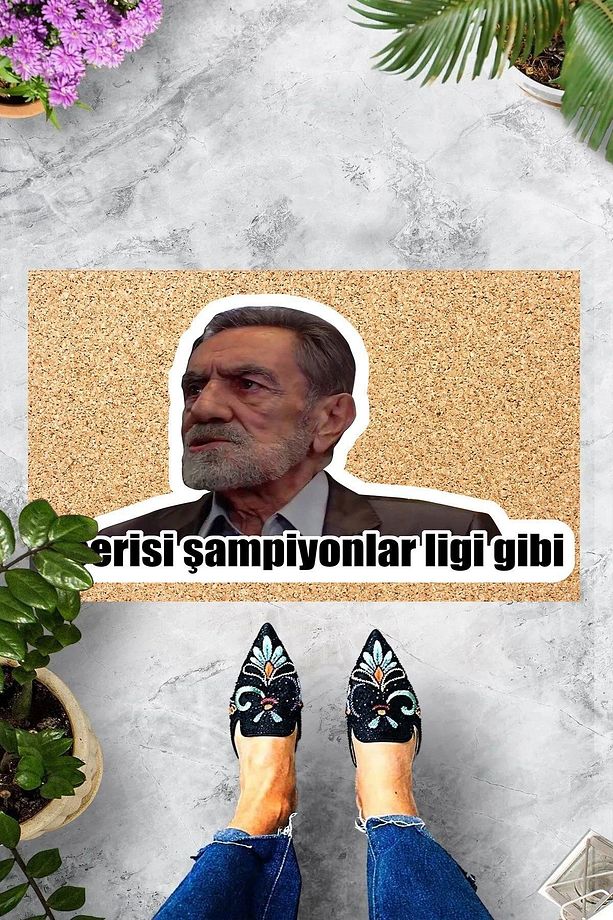 Dijital Baskılı İçerisi Şampiyonlar Ligi Gibi Sabri Abi Dekoratif Kapı Önü Paspası - 4