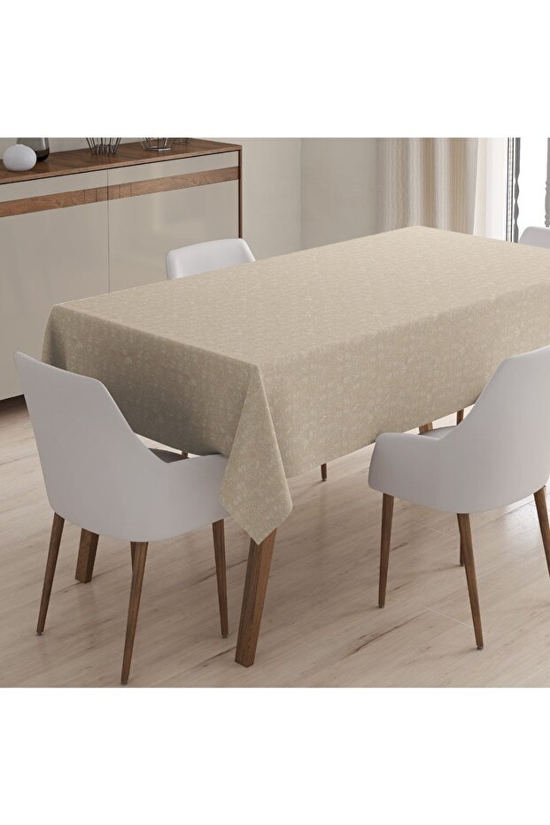 140x180cm Beige Fiber Lined PVC Tablecloth - Erasable, Liquid-Proof and Stain-Proof