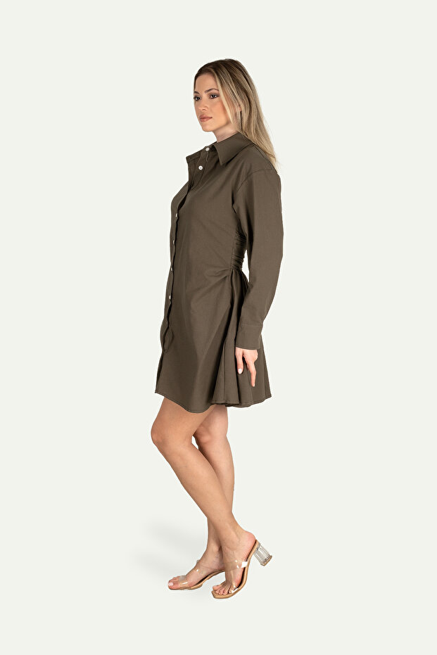 Drapeli Gömlek Elbise - 4