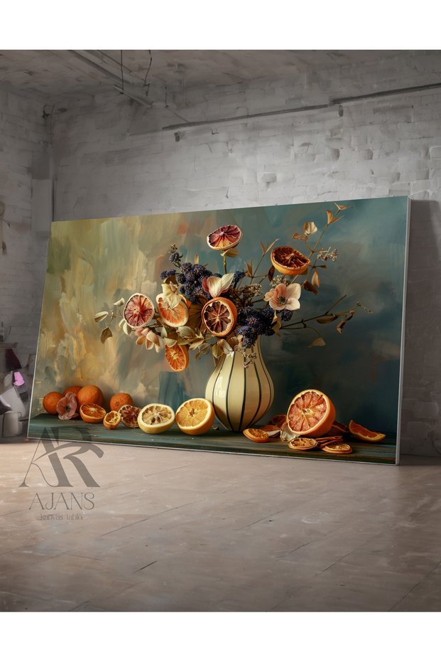 Decorative Canvas Painting of Dried Fruits in a Vase