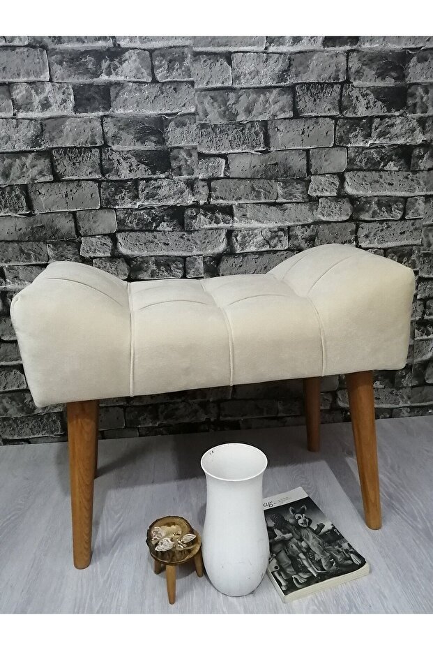 Puf . Bej Ahşap Ayak Çima Dikiş Spor Modern Tasarım - 5