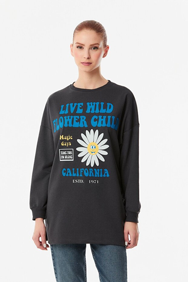 Printed Crew Neck Long Sweatshirt