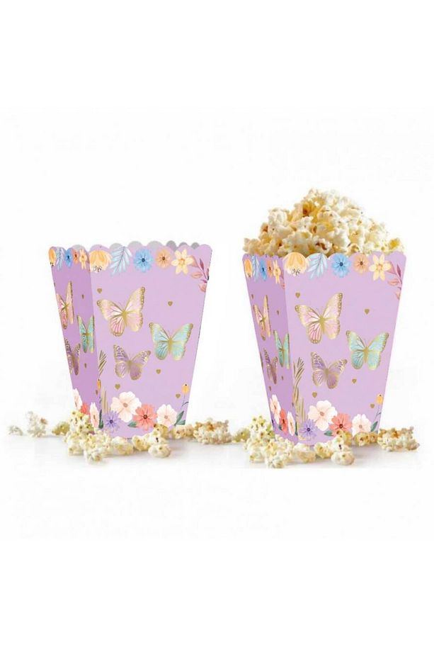 Kelebek TemalI Soft Renk Lila 8 Adet Popcorn Mısır Kutusu - 2