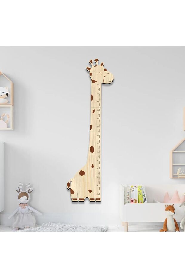 Zürafa Boy Cetveli Çocuk Odası Ahşap Duvar Dekoru Boy Ölçer - 6