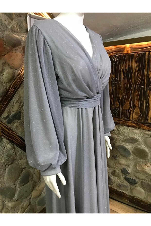 Gri Abiye Elbise - 4