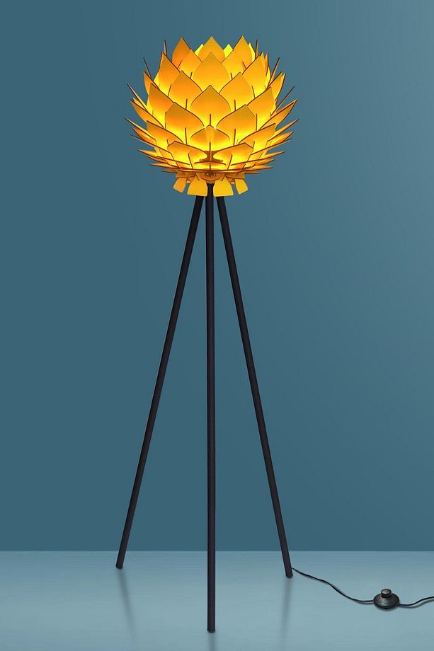 Lotus Metal Ayaklı Yerpuar Anahtarlı Ahşap Modern Tripod Üç Ayaklı Lambader Aydınlatma - 5