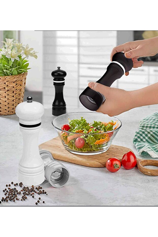 2-Piece Salt and Pepper Grinder Mill Set (18 cm) Black-White Set