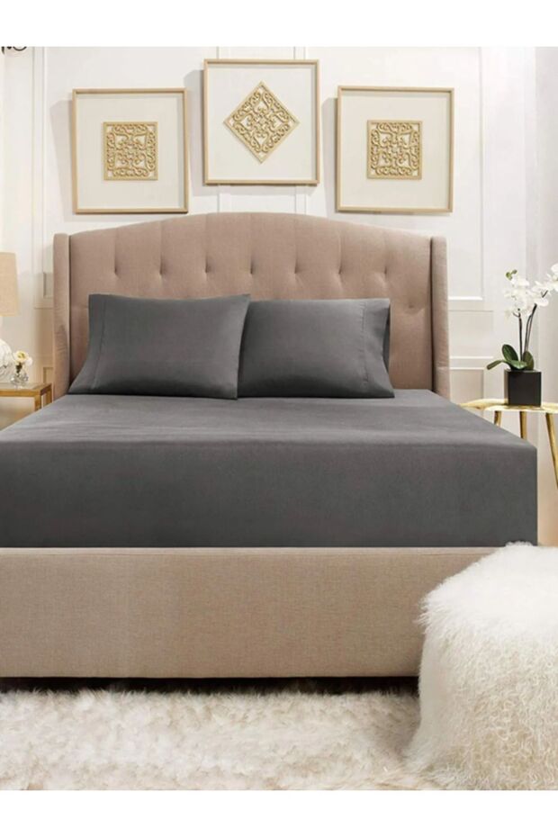 Anthracite Double Combed Cotton Elastic Sheet - 1