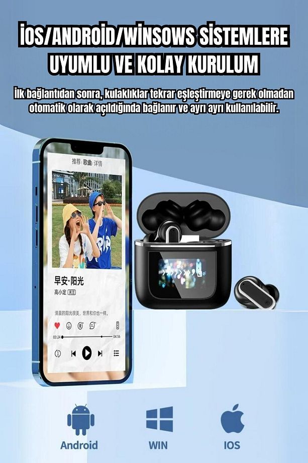 YX27 ANC Bluetooth kablosuz kulaklık TWS dokunmatik LCD ekran ANC aktif gürültü azaltma - 6