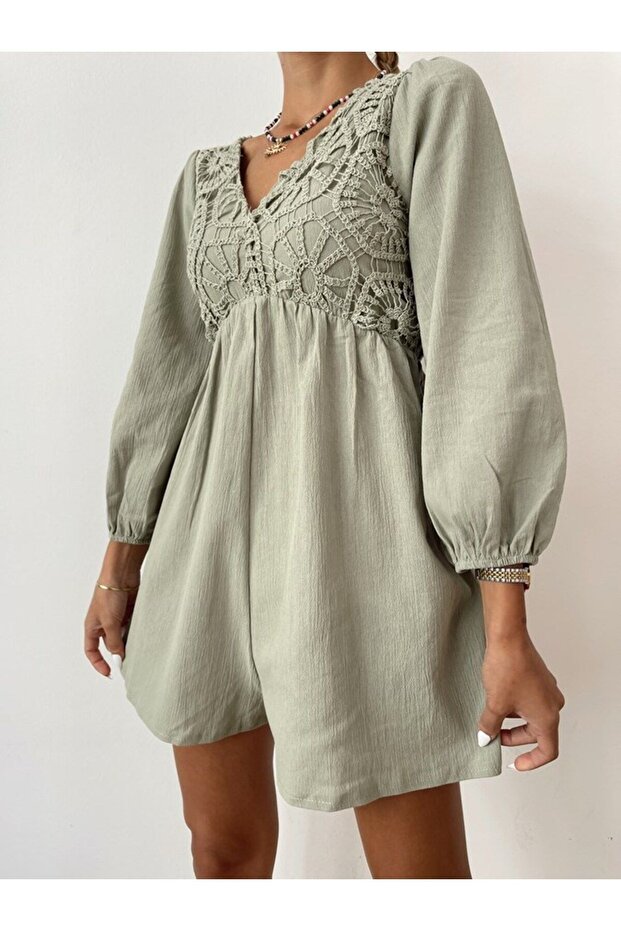 Güpür İşlemeli Şort Tulum - 4