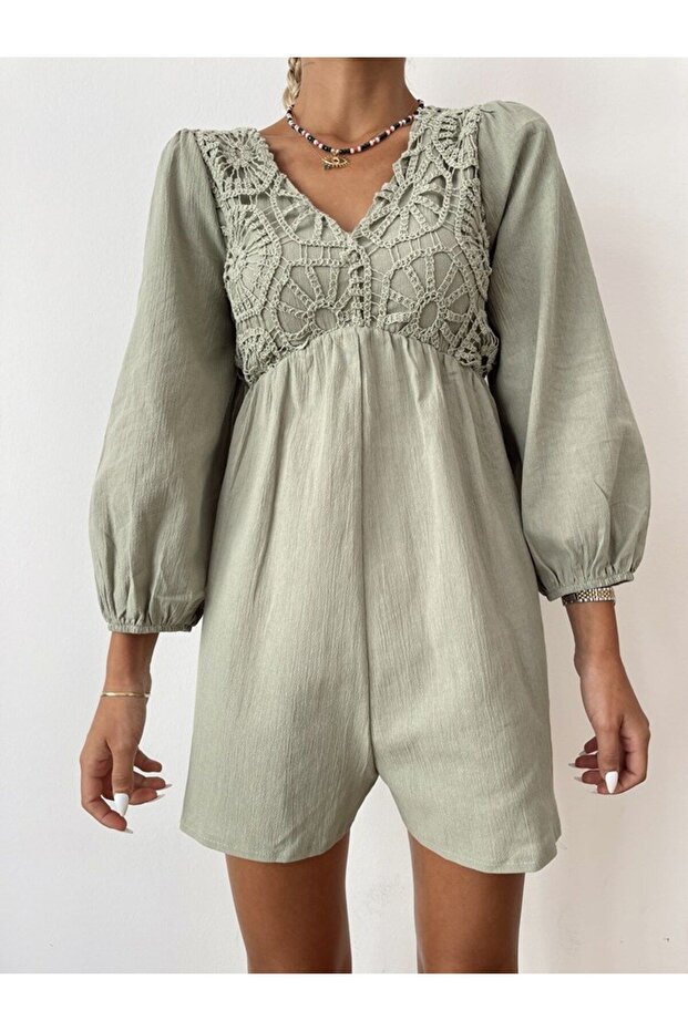 Güpür İşlemeli Şort Tulum - 2