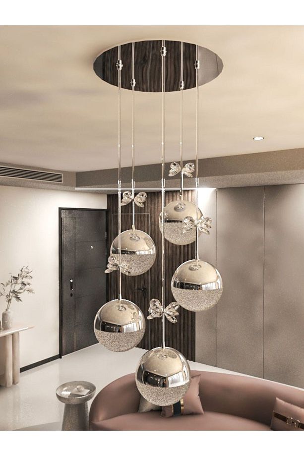 Enerji Tasarruflu-Yaprak Desenli-Modern ve Lüks Krom- 3 Işıklı-5li Tepsi Led Avize - 3