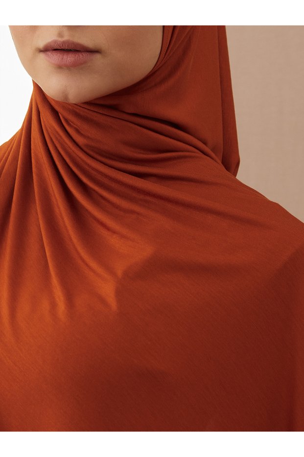 Small Practical Premium Jersey Shawl |   Color: Burnt Orange |   Chin Stitched |   Size: Young Child |   Hijab