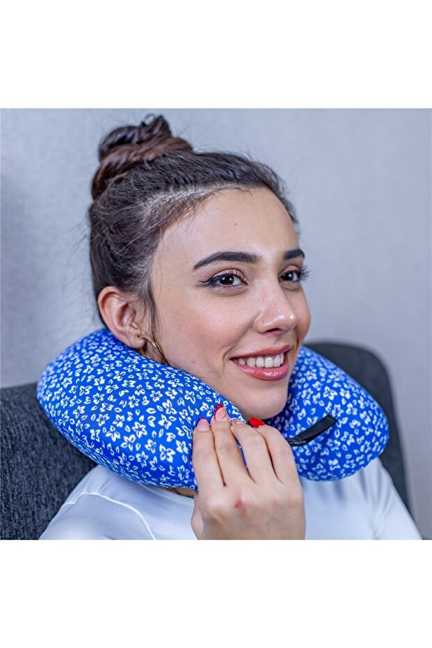 Visco Travel Pillow Car Airplane Bus In-Vehicle Travel Pillow Orthopedic Pillow Patterned Blue 31*