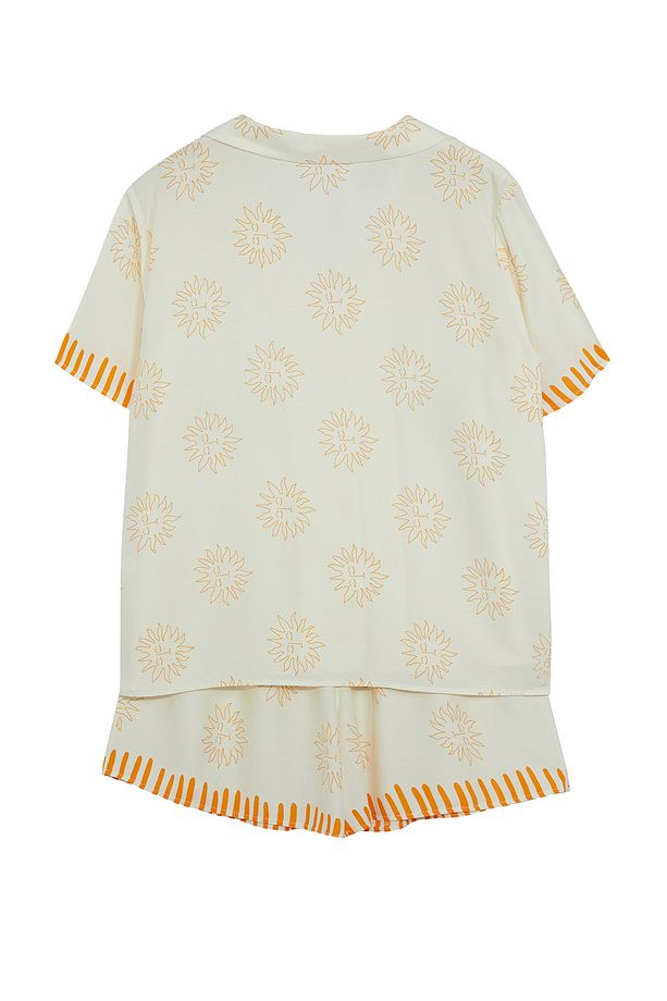 Ekru Güneş Desenli Gömlek Yaka Dokuma Pijama Takımı TBBSS24AI00144 - 7