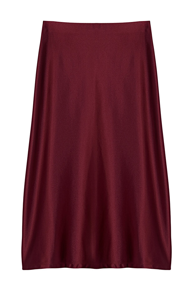 Bordo Saten A Kesim/Çan Form Etek TWOAW24ET00088 - 8
