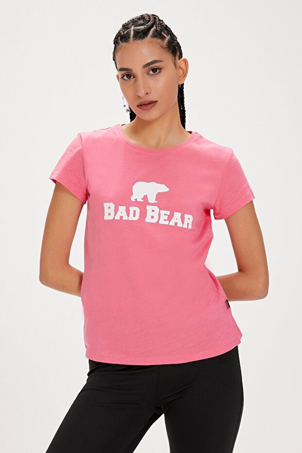 Logo Tee Pembe Logo Baskılı Basic Kadın Tişört - 1