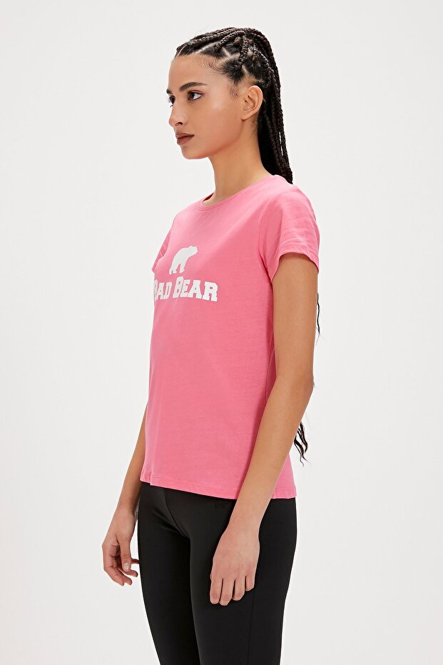 Logo Tee Pembe Logo Baskılı Basic Kadın Tişört - 3