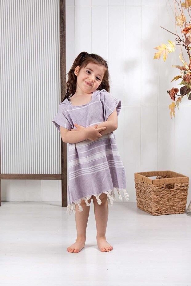 Cotton Children's Peshtemal Poncho Bathrobe Beach Towel Lilac